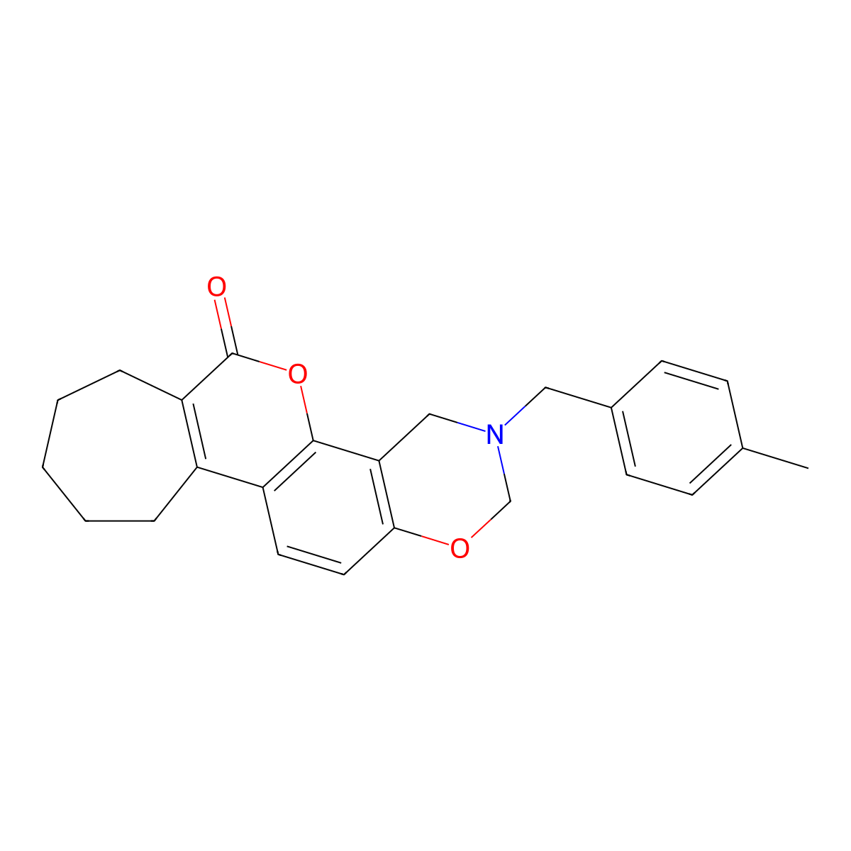 3-(4-methylbenzyl)-3,4,8,9,10,11-hexahydro-2H-cyclohepta[3,4]chromeno[8,7-e][1,3]oxazin-6(7H)-one molecular structure, CAS 858767-06-3