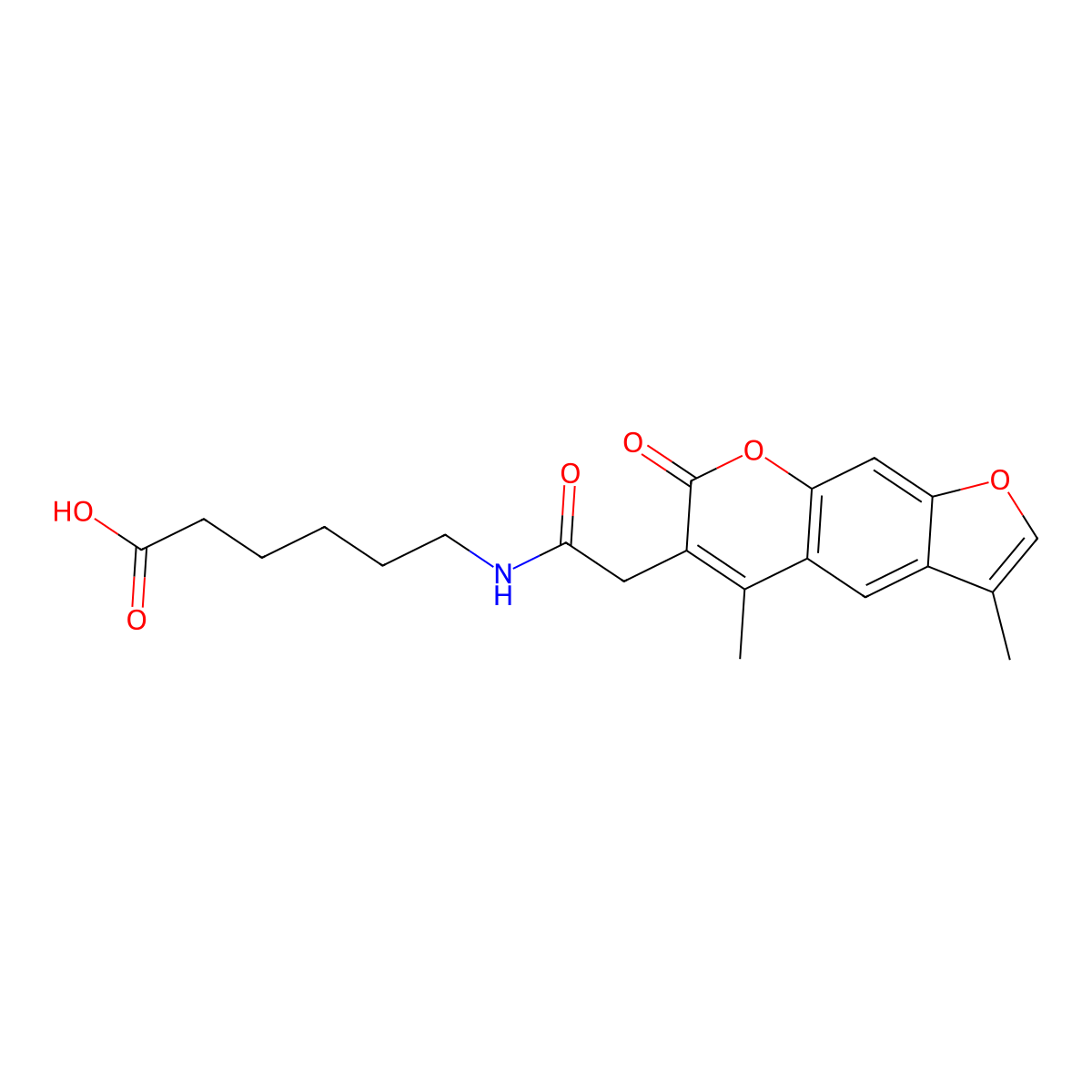 6-{[(3,5-dimethyl-7-oxo-7H-furo[3,2-g]chromen-6-yl)acetyl]amino}hexanoic acid molecular structure, CAS 858767-12-1