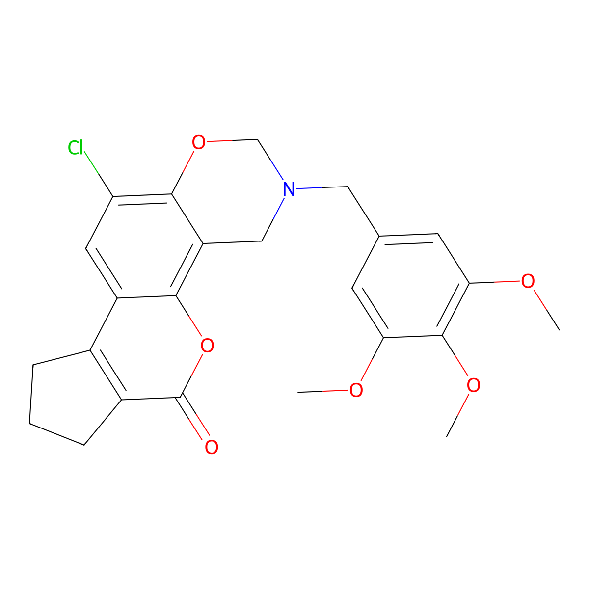 11-chloro-3-(3,4,5-trimethoxybenzyl)-3,4,8,9-tetrahydro-2H-cyclopenta[3,4]chromeno[8,7-e][1,3]oxazin-6(7H)-one molecular structure, CAS 858767-40-5