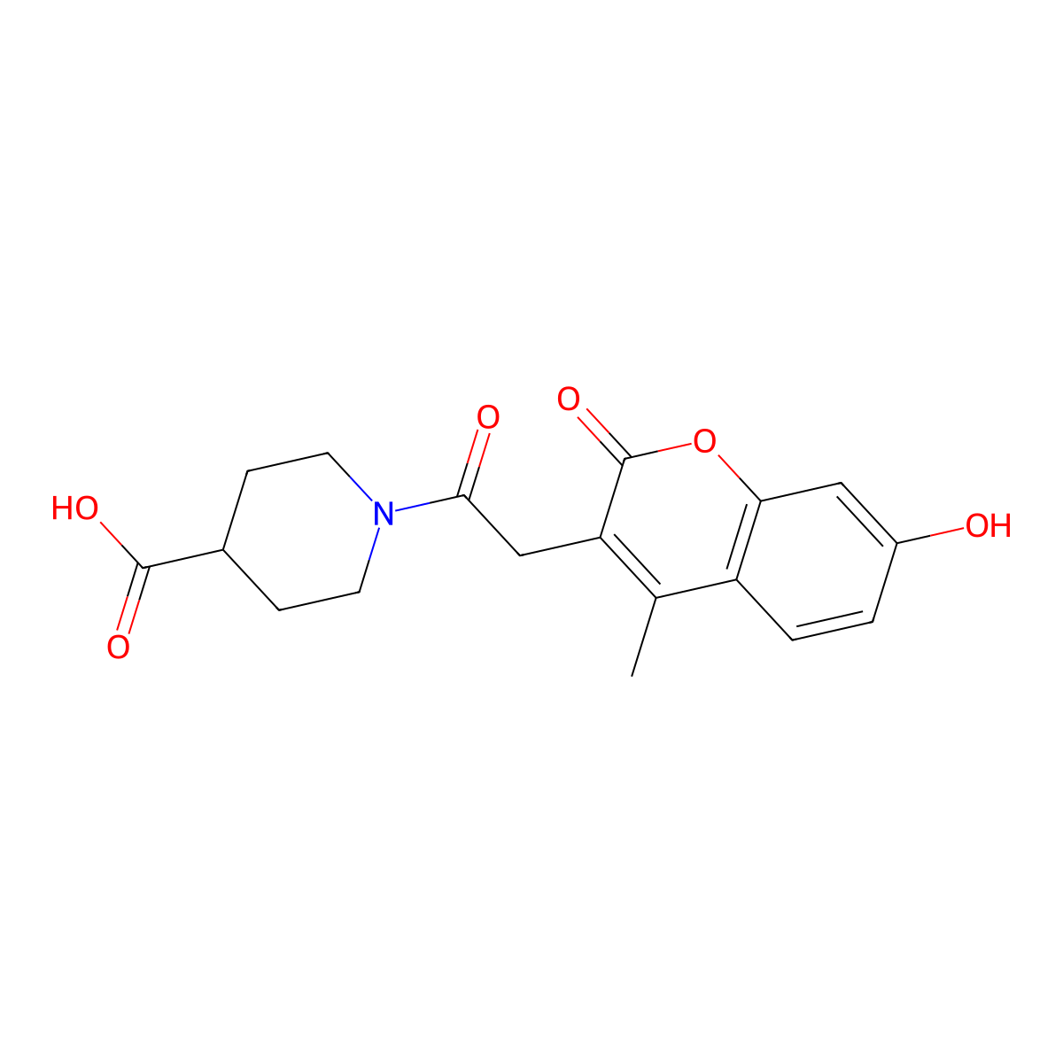 1-[(7-hydroxy-4-methyl-2-oxo-2H-chromen-3-yl)acetyl]piperidine-4-carboxylic acid molecular structure, CAS 858767-70-1