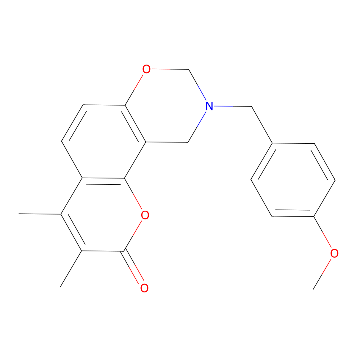 9-(4-methoxybenzyl)-3,4-dimethyl-9,10-dihydro-2H,8H-chromeno[8,7-e][1,3]oxazin-2-one molecular structure, CAS 858767-91-6