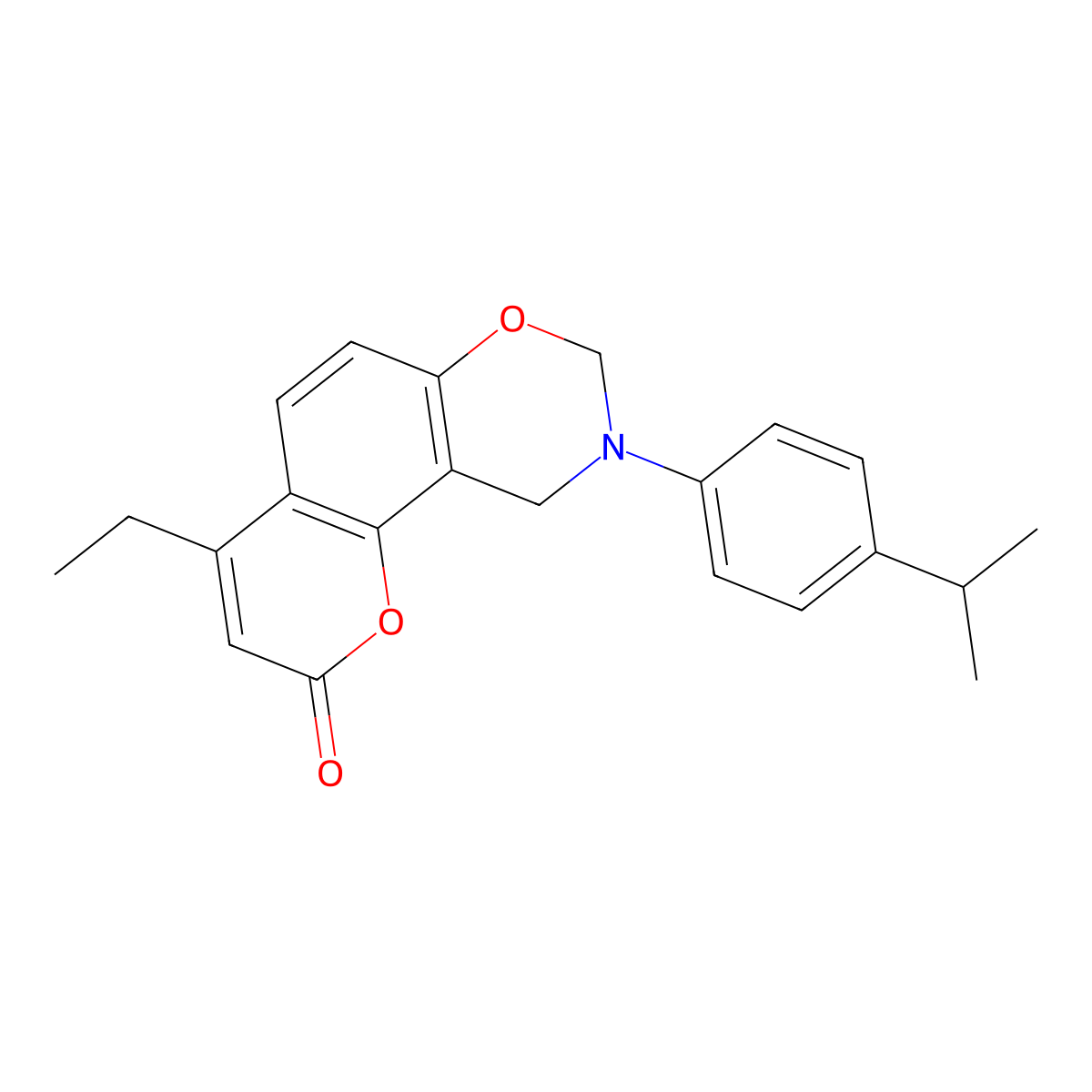 4-ethyl-9-(4-isopropylphenyl)-9,10-dihydro-2H,8H-chromeno[8,7-e][1,3]oxazin-2-one molecular structure, CAS 858767-95-0