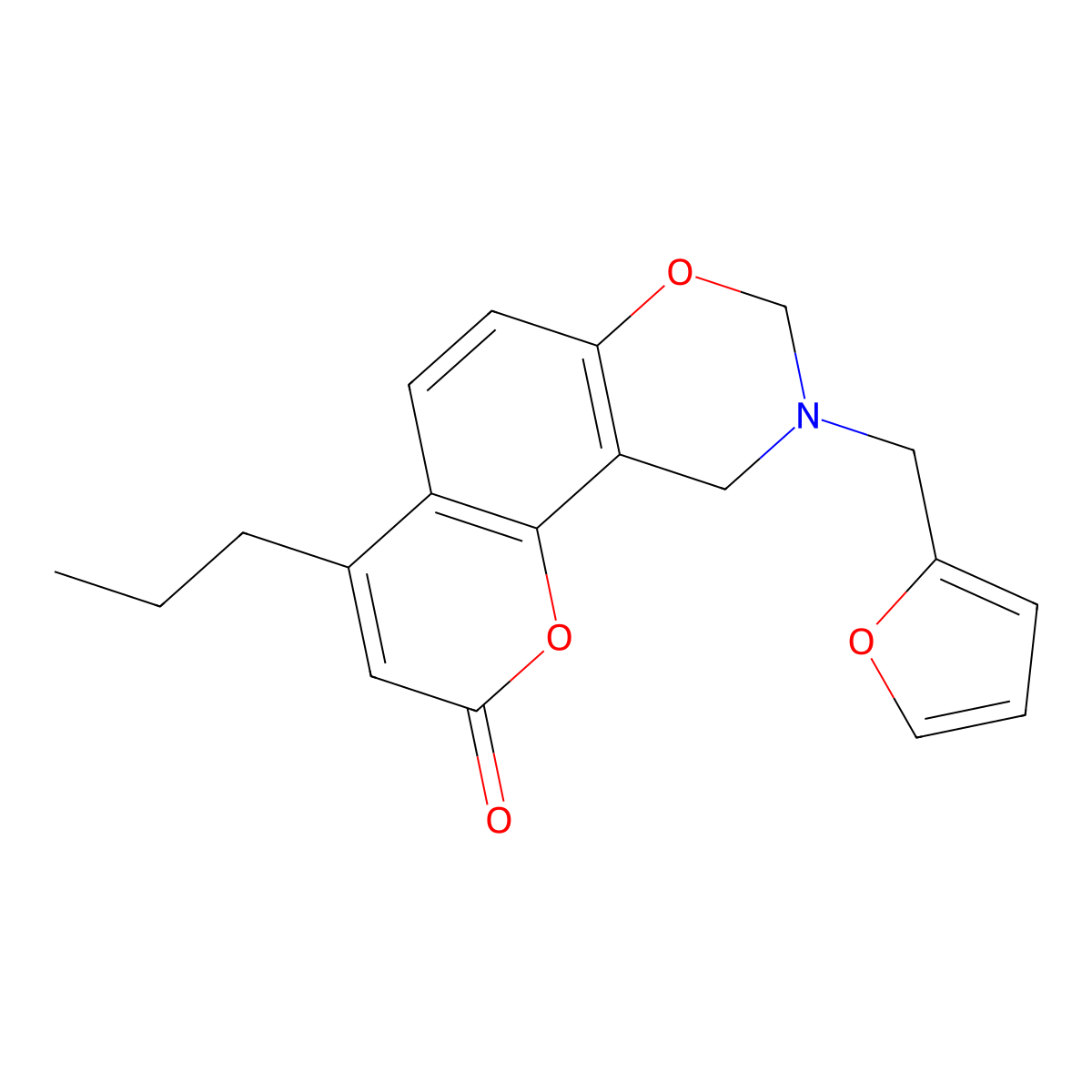 9-(2-furylmethyl)-4-propyl-9,10-dihydro-2H,8H-chromeno[8,7-e][1,3]oxazin-2-one molecular structure, CAS 858768-05-5
