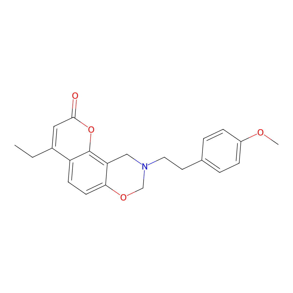 4-ethyl-9-(4-methoxyphenethyl)-9,10-dihydro-2H,8H-chromeno[8,7-e][1,3]oxazin-2-one molecular structure, CAS 858768-20-4