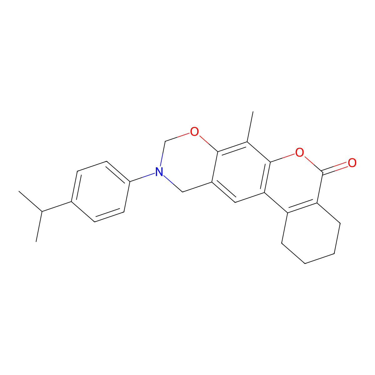10-(4-isopropylphenyl)-7-methyl-1,2,3,4,10,11-hexahydro-5H,9H-benzo[3,4]chromeno[6,7-e][1,3]oxazin-5-one molecular structure, CAS 858768-25-9