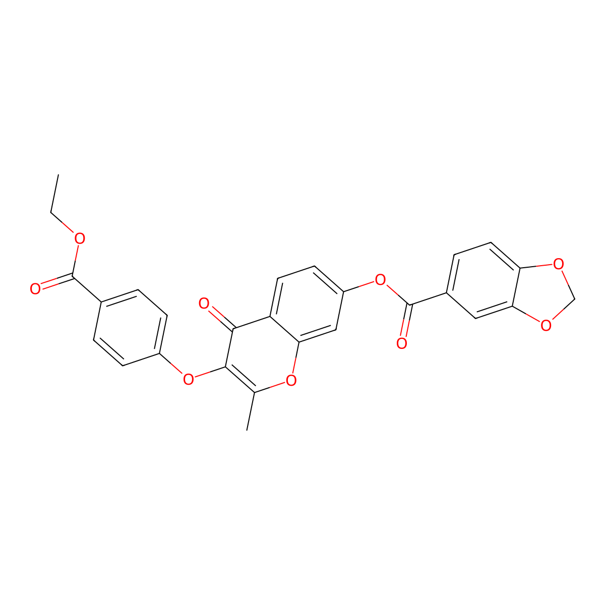 3-(4-(ethoxycarbonyl)phenoxy)-2-methyl-4-oxo-4H-chromen-7-yl benzo[d][1,3]dioxole-5-carboxylate molecular structure, CAS 858768-28-2