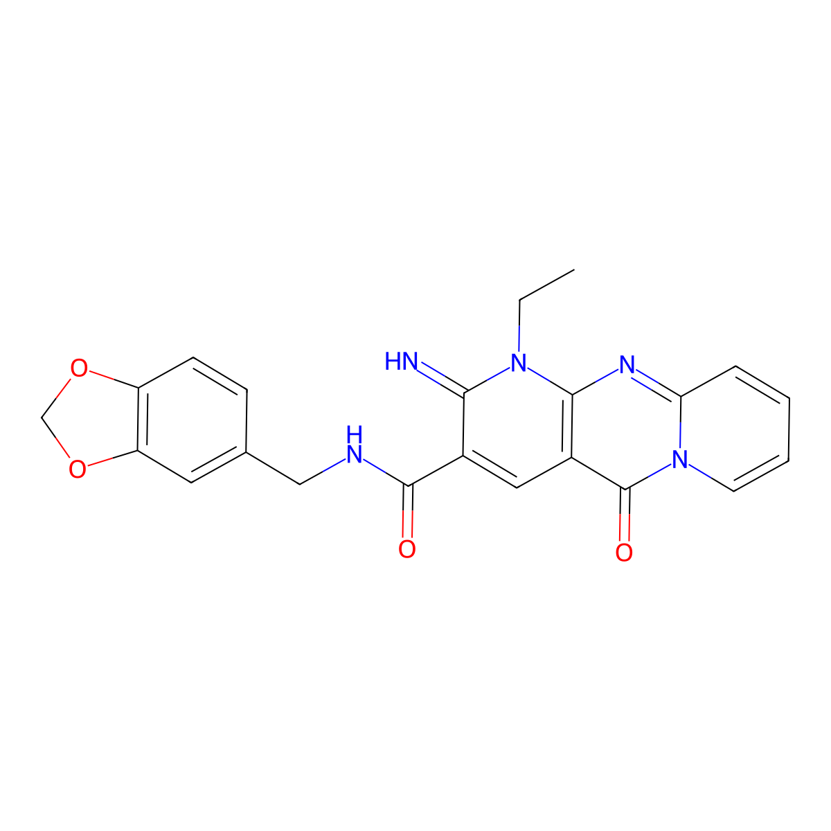 N-[(2H-1,3-benzodioxol-5-yl)methyl]-7-ethyl-6-imino-2-oxo-1,7,9-triazatricyclo[8.4.0.0^{3,8}]tetradeca-3(8),4,9,11,13-pentaene-5-carboxamide molecular structure, CAS 858768-29-3