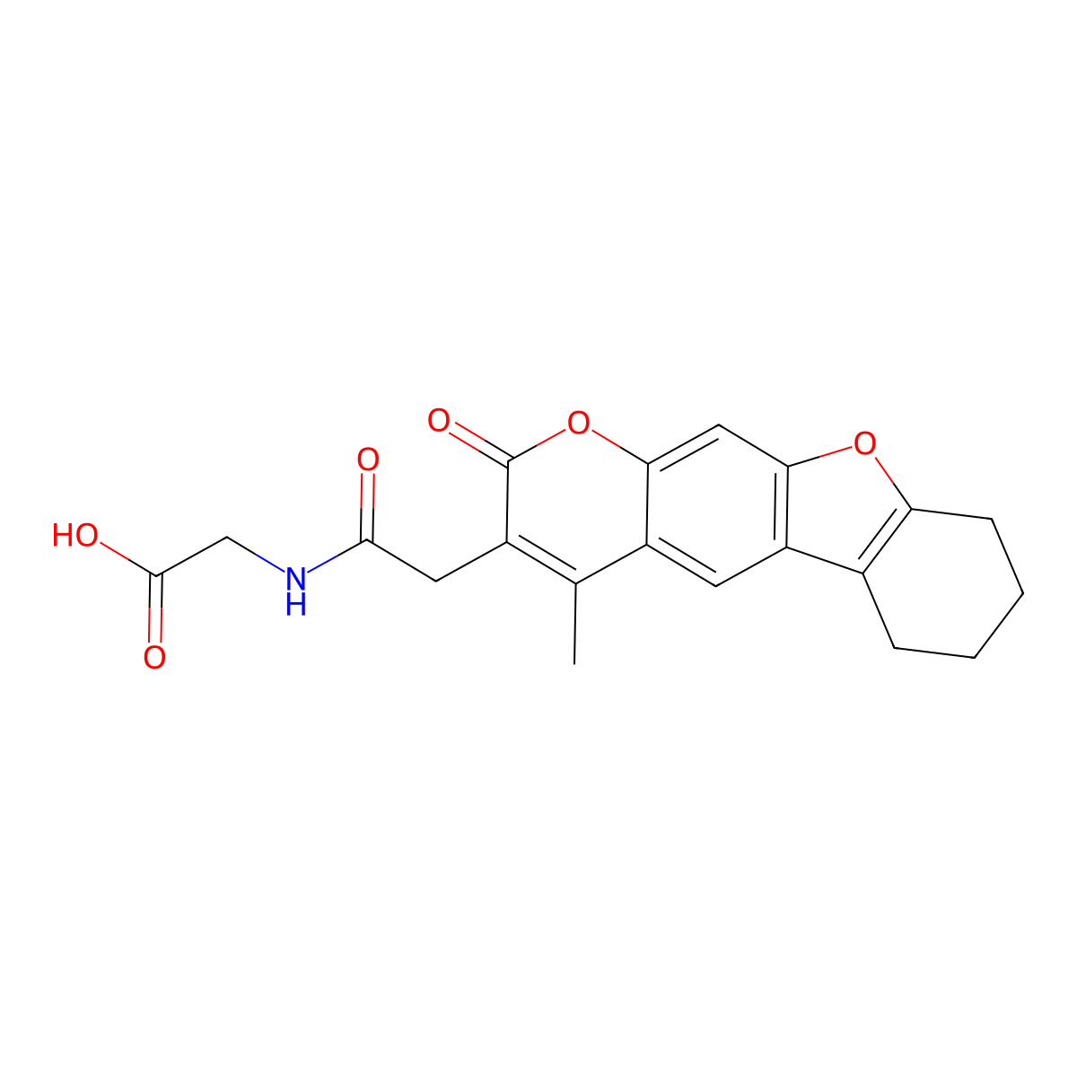 N-[(4-methyl-2-oxo-6,7,8,9-tetrahydro-2H-[1]benzofuro[3,2-g]chromen-3-yl)acetyl]glycine molecular structure, CAS 858768-42-0