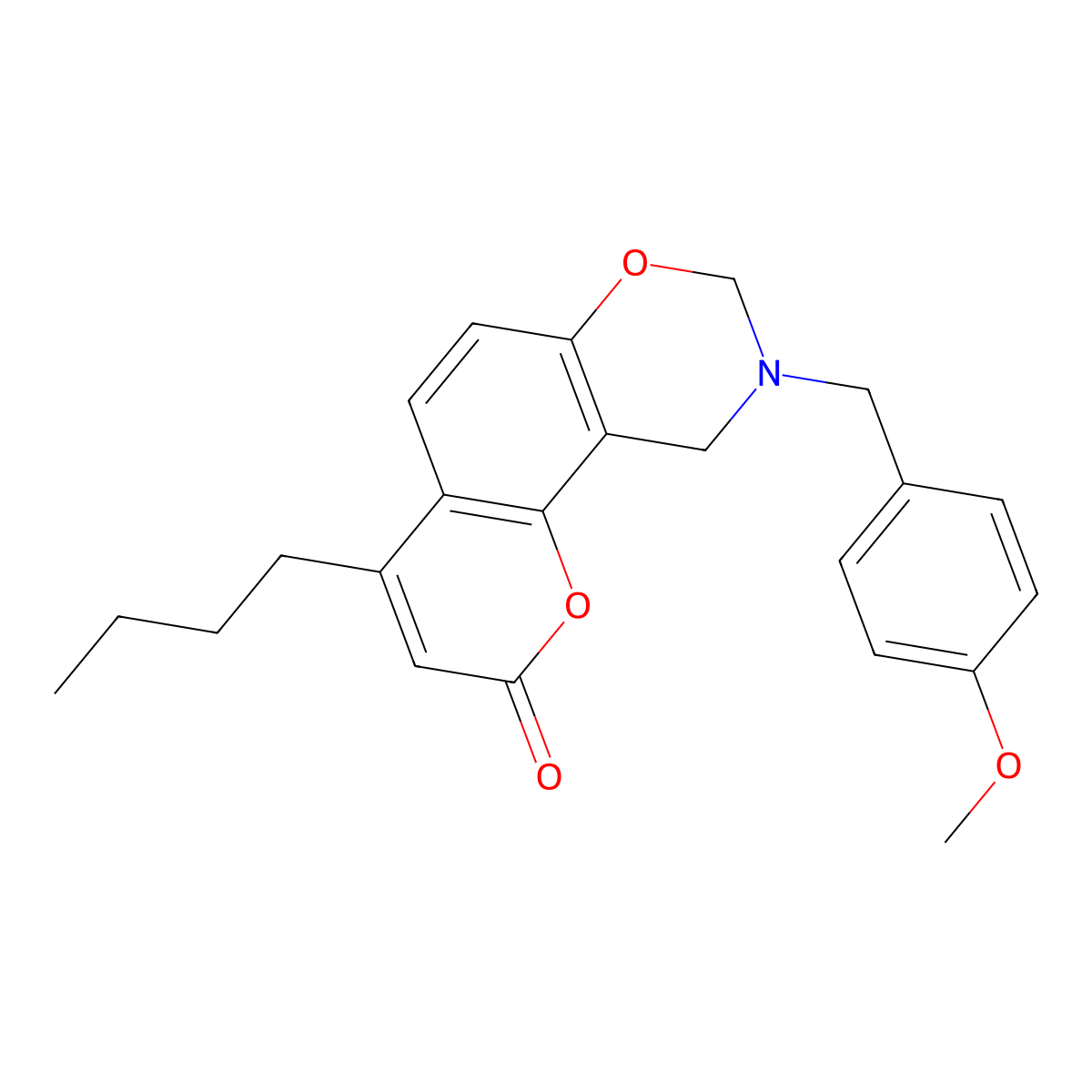4-butyl-9-(4-methoxybenzyl)-9,10-dihydro-2H,8H-chromeno[8,7-e][1,3]oxazin-2-one molecular structure, CAS 858768-49-7