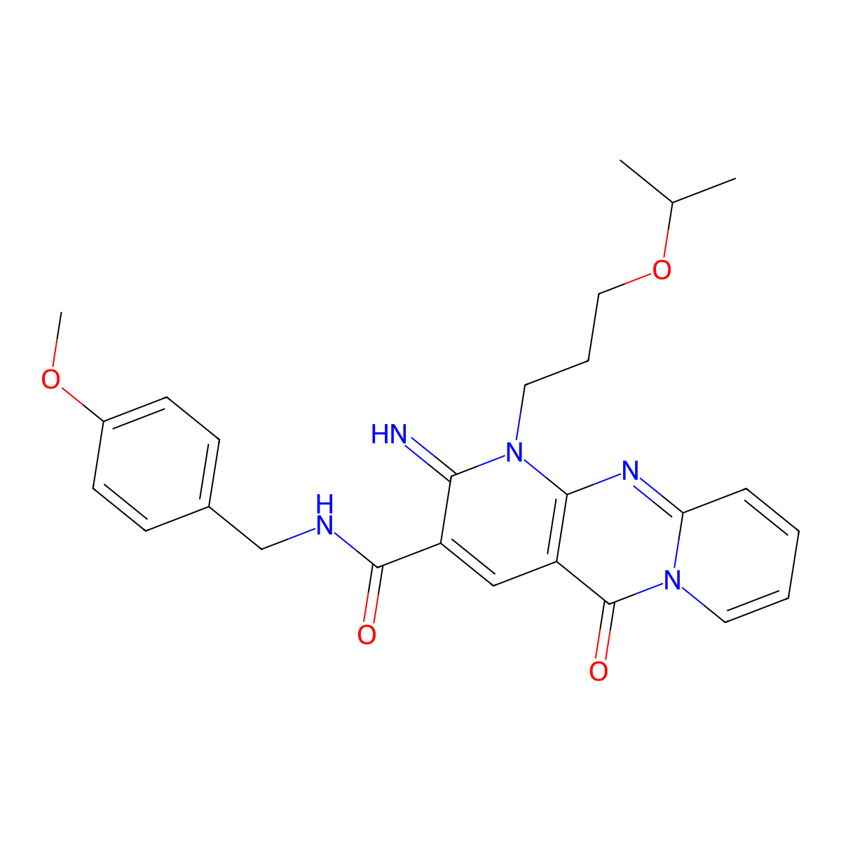 2-imino-N-[(4-methoxyphenyl)methyl]-5-oxo-1-(3-propan-2-yloxypropyl)dipyrido[1,2-d:3',4'-f]pyrimidine-3-carboxamide molecular structure, CAS 858768-55-5