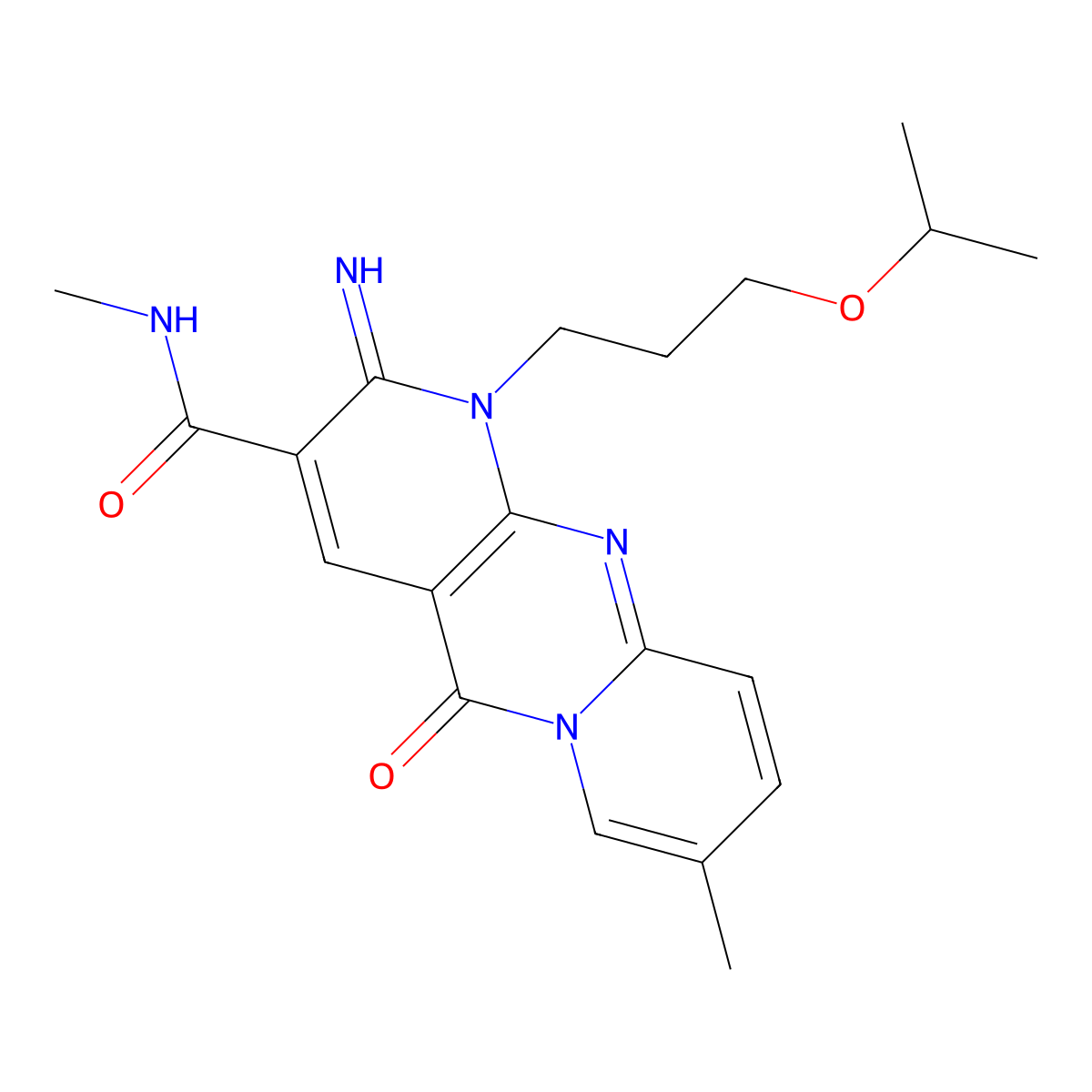6-imino-N,13-dimethyl-2-oxo-7-[3-(propan-2-yloxy)propyl]-1,7,9-triazatricyclo[8.4.0.0^{3,8}]tetradeca-3(8),4,9,11,13-pentaene-5-carboxamide molecular structure, CAS 858768-72-6