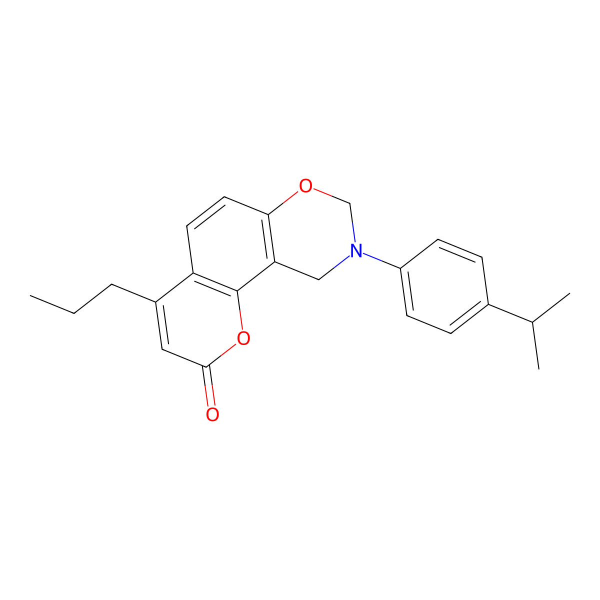 9-(4-isopropylphenyl)-4-propyl-9,10-dihydro-2H,8H-chromeno[8,7-e][1,3]oxazin-2-one molecular structure, CAS 858768-75-9