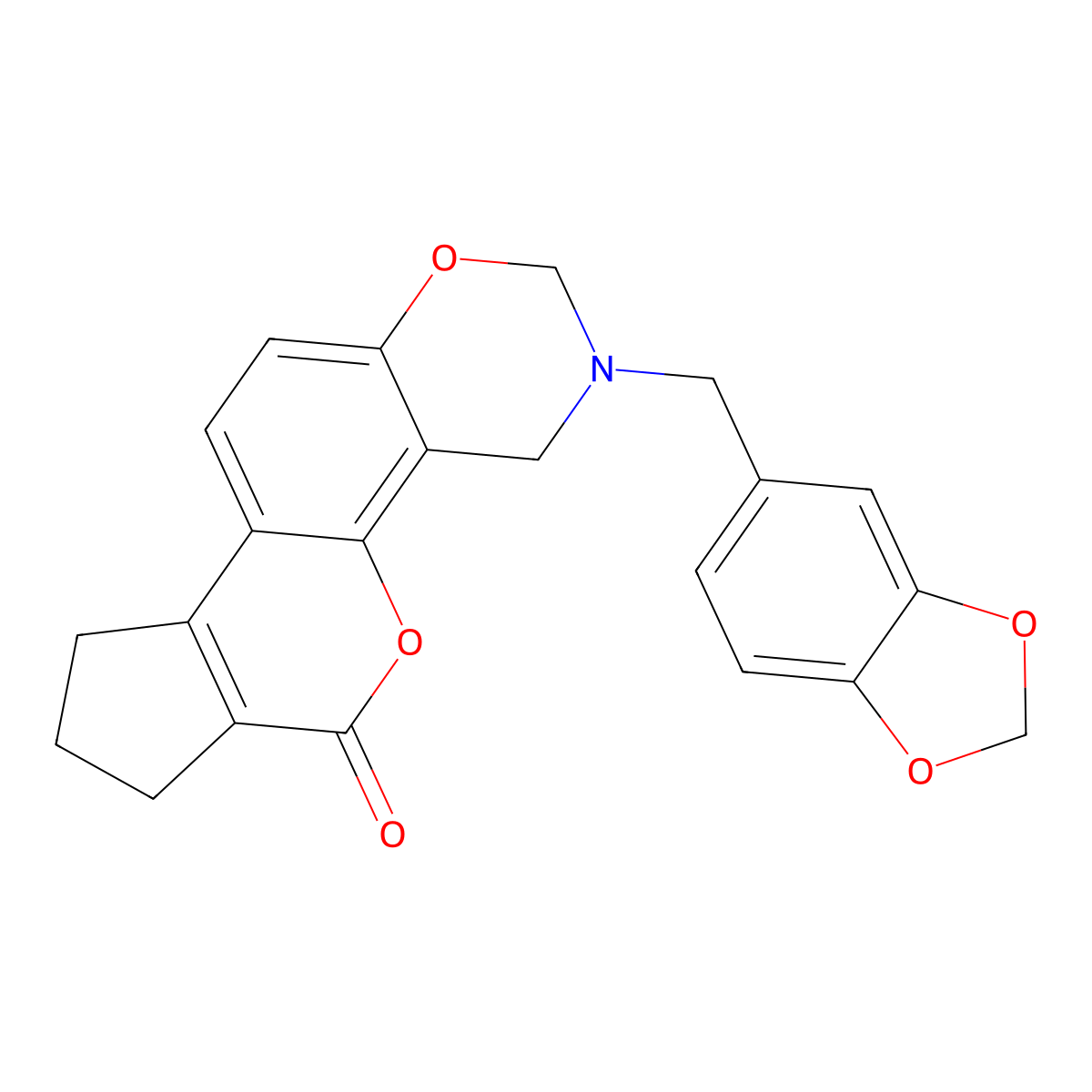 3-(1,3-benzodioxol-5-ylmethyl)-3,4,8,9-tetrahydro-2H-cyclopenta[3,4]chromeno[8,7-e][1,3]oxazin-6(7H)-one molecular structure, CAS 858768-99-7