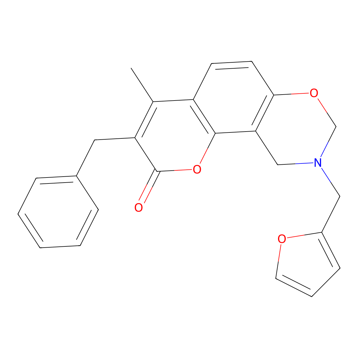 3-benzyl-9-(2-furylmethyl)-4-methyl-9,10-dihydro-2H,8H-chromeno[8,7-e][1,3]oxazin-2-one molecular structure, CAS 858769-53-6