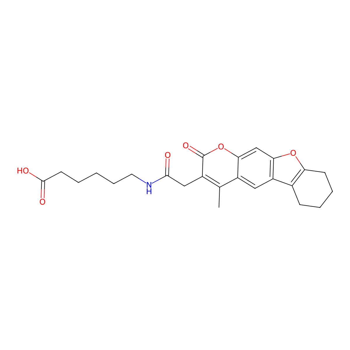 6-{[(4-methyl-2-oxo-6,7,8,9-tetrahydro-2H-[1]benzofuro[3,2-g]chromen-3-yl)acetyl]amino}hexanoic acid molecular structure, CAS 858769-96-7