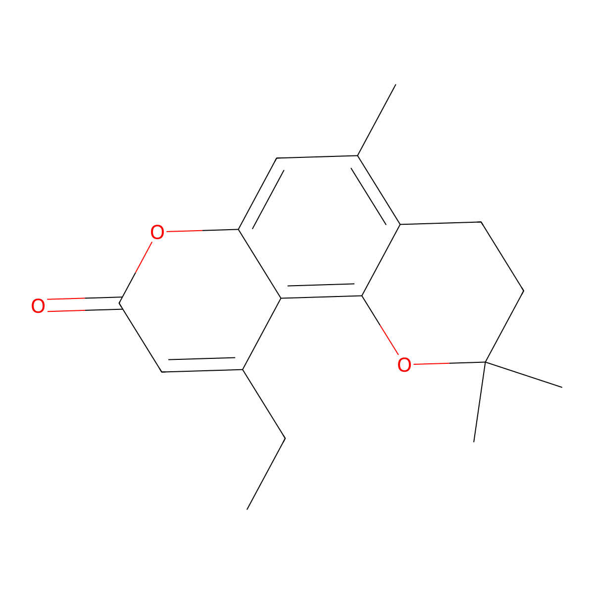 10-ethyl-2,2,5-trimethyl-3,4-dihydro-2H,8H-pyrano[2,3-f]chromen-8-one molecular structure, CAS 858770-48-6
