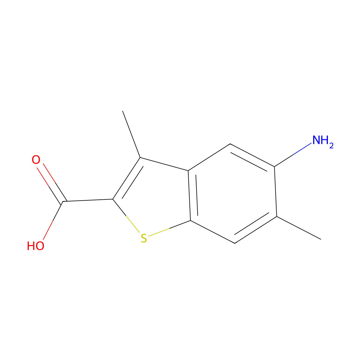 5-Amino-3,6-dimethylbenzo[b]thiophene-2-carboxylic acid molecular structure, CAS 858820-34-5