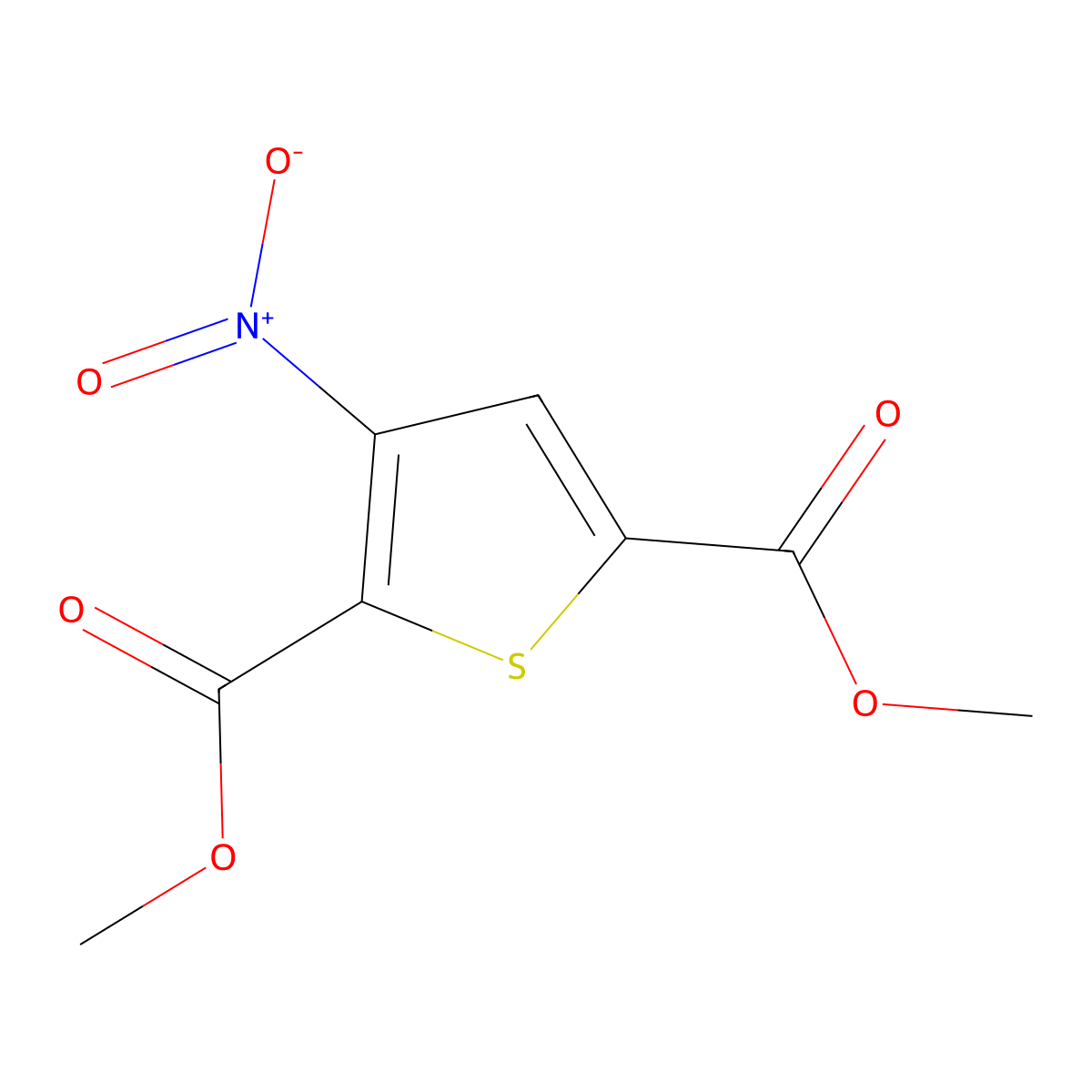 2,5-Dimethyl 3-nitrothiophene-2,5-dicarboxylate molecular structure, CAS 858840-42-3