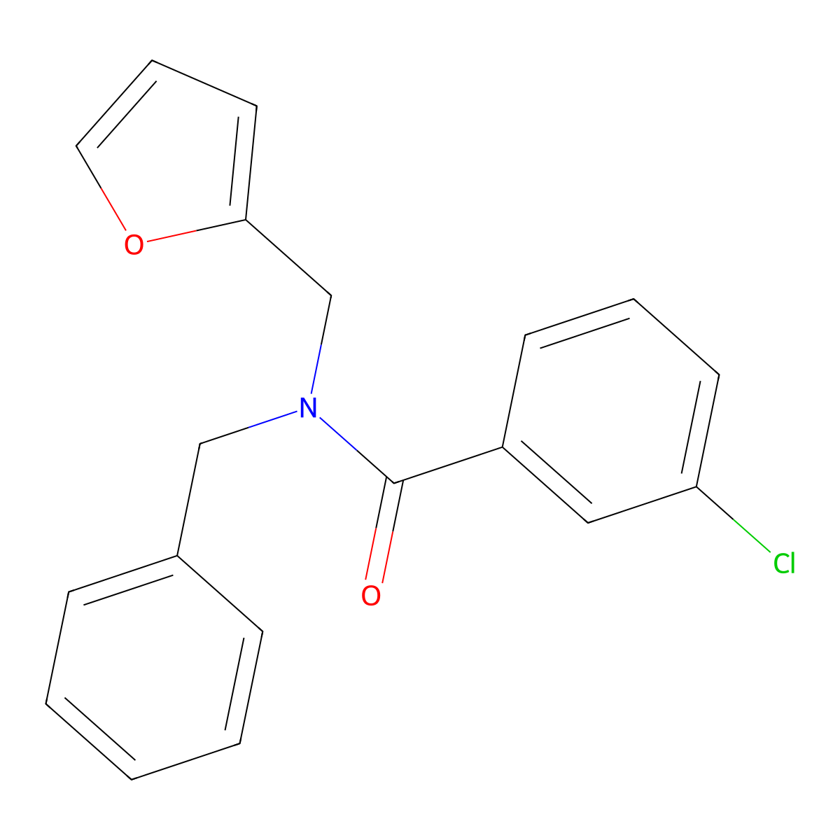 N-benzyl-3-chloro-N-(furan-2-ylmethyl)benzamide molecular structure, CAS 858878-90-7