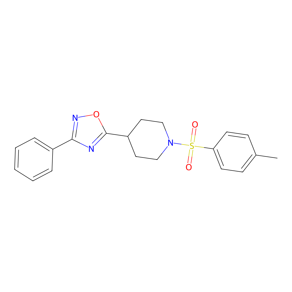 3-Phenyl-5-(1-tosylpiperidin-4-yl)-1,2,4-oxadiazole molecular structure, CAS 858905-03-0