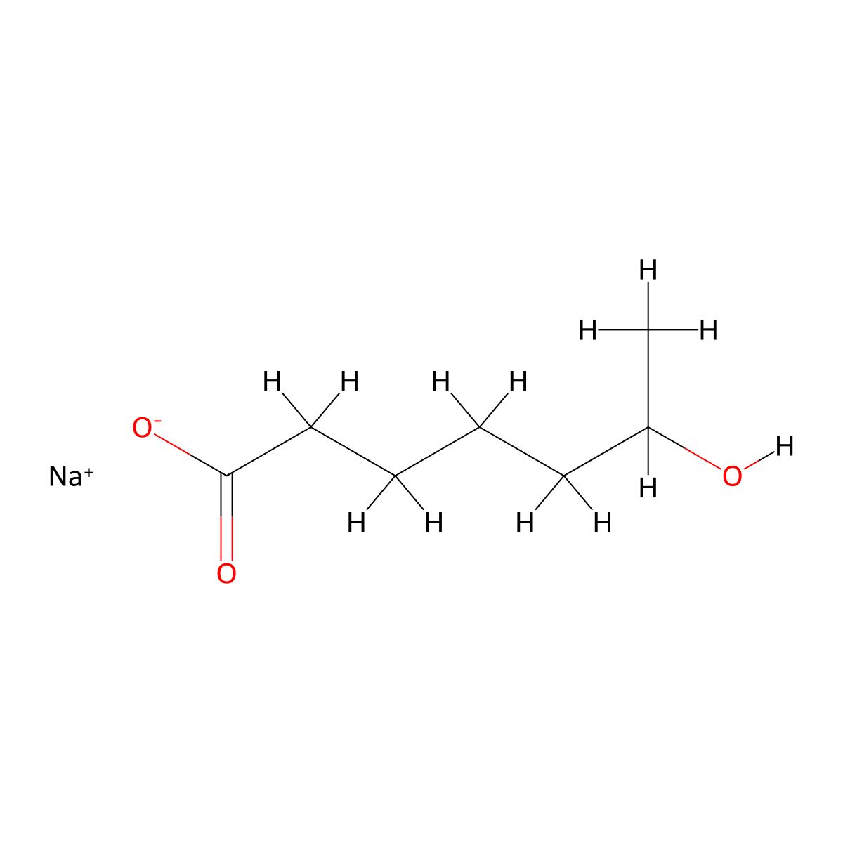 Sodium 6-hydroxyheptanoate molecular structure, CAS 85893-54-5