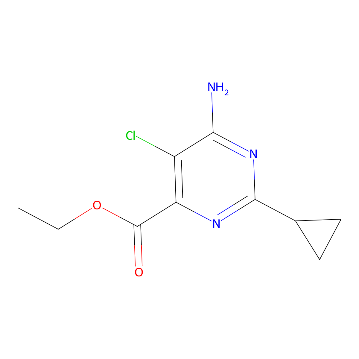 Ethyl 6-amino-5-chloro-2-cyclopropylpyrimidine-4-carboxylate molecular structure, CAS 858954-79-7