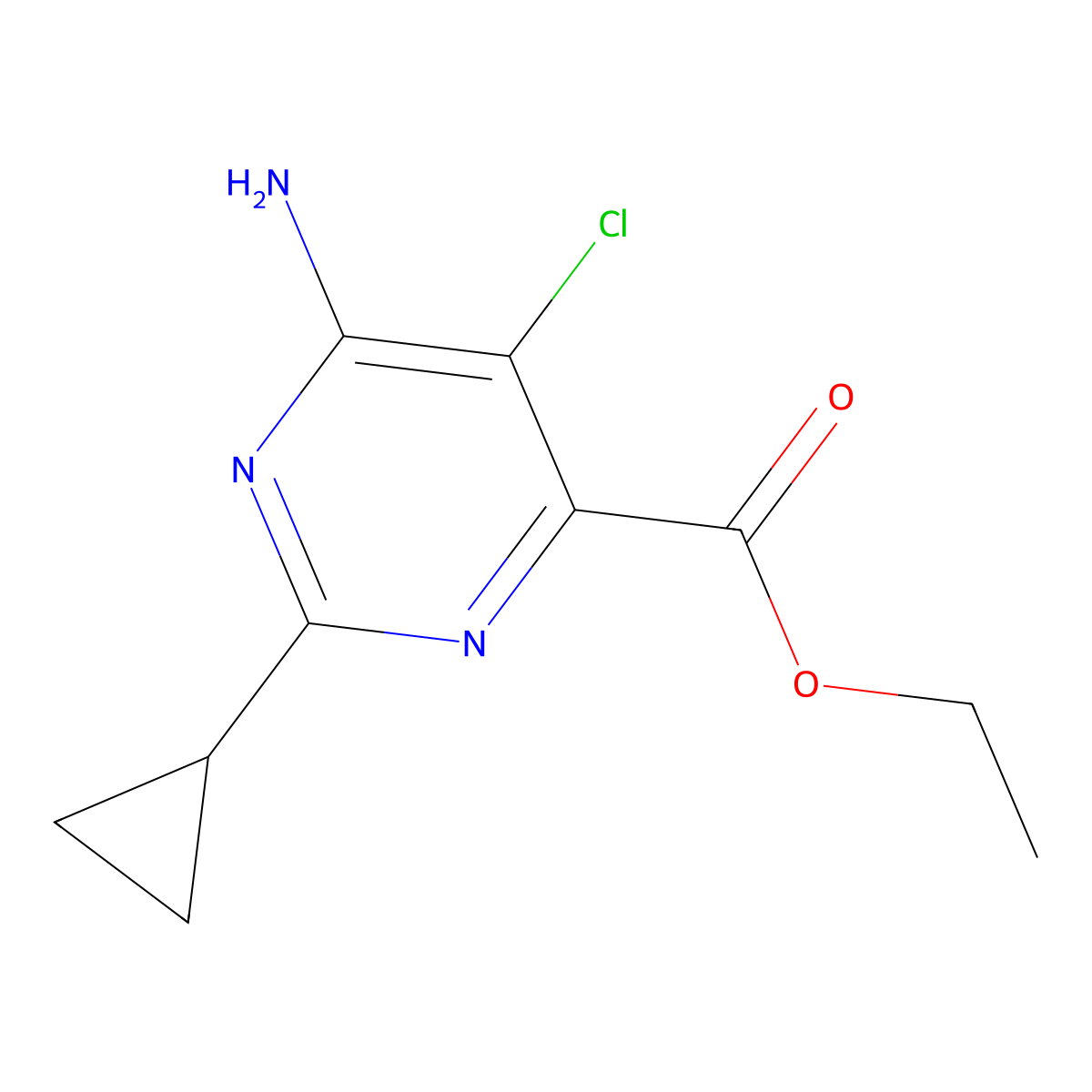 Ethyl 6-amino-5-chloro-2-cyclopropylpyrimidine-4-carboxylate molecular structure, CAS 858954-79-7