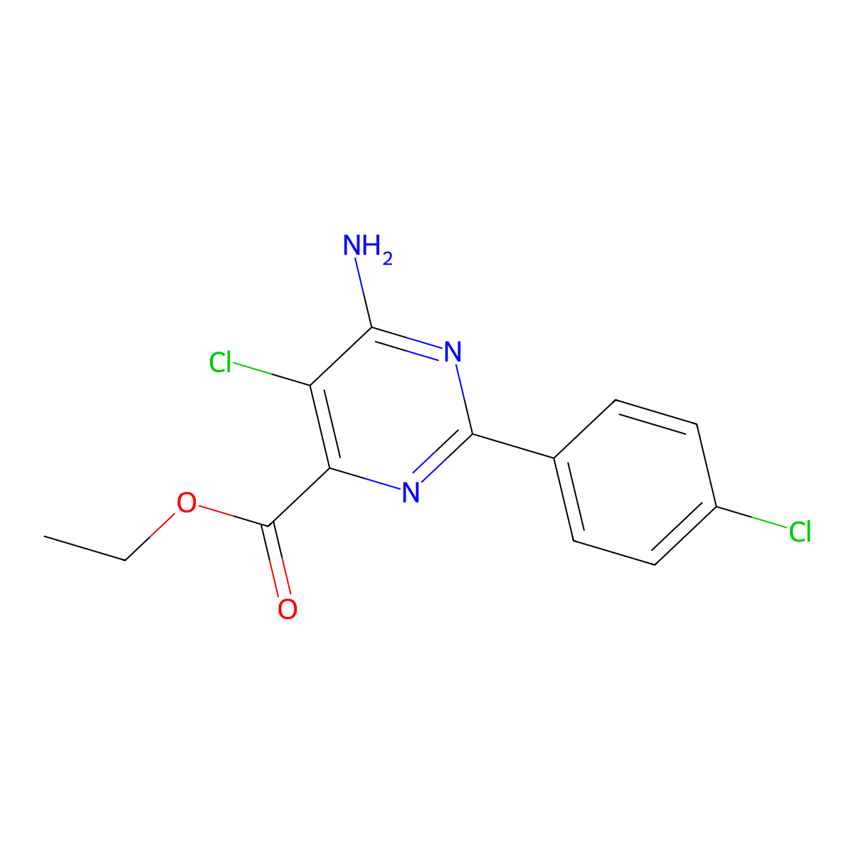 Ethyl 6-amino-5-chloro-2-(4-chlorophenyl)pyrimidine-4-carboxylate molecular structure, CAS 858955-37-0