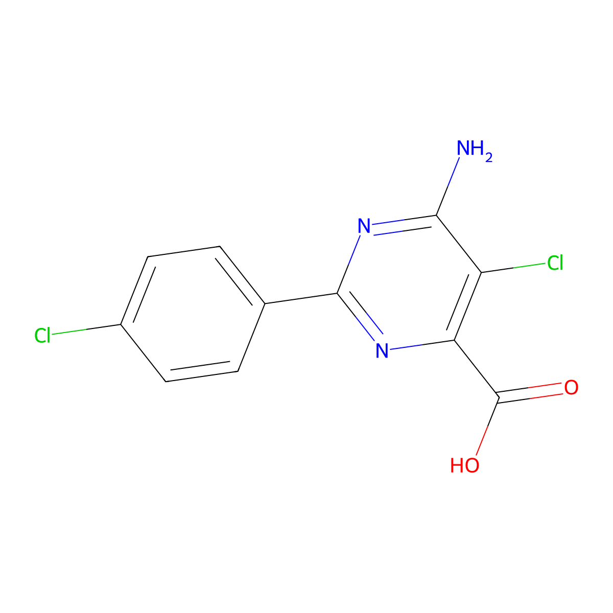 6-Amino-5-chloro-2-(4-chlorophenyl)pyrimidine-4-carboxylic acid molecular structure, CAS 858955-38-1