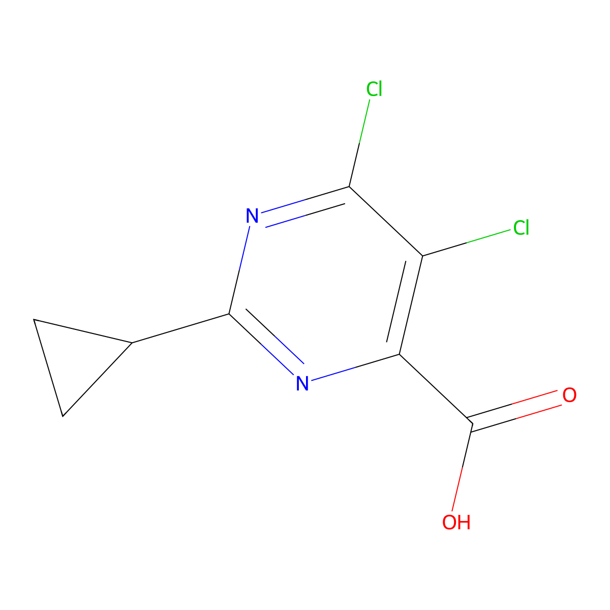 5,6-Dichloro-2-cyclopropylpyrimidine-4-carboxylic acid molecular structure, CAS 858956-27-1