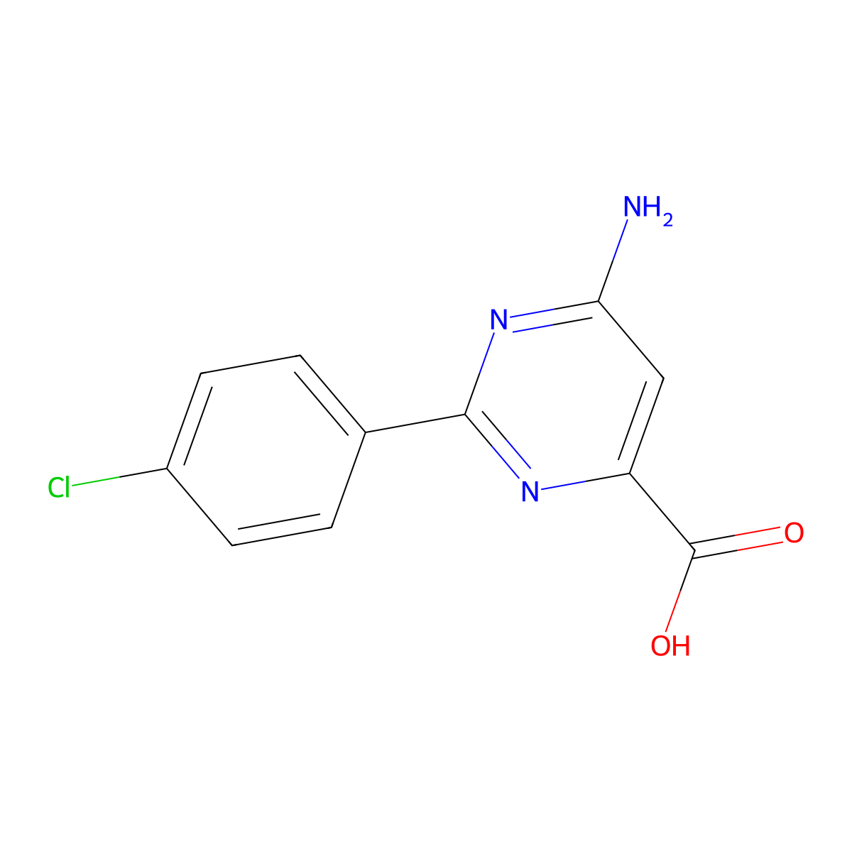 6-Amino-2-(4-chlorophenyl)pyrimidine-4-carboxylic acid molecular structure, CAS 858956-28-2