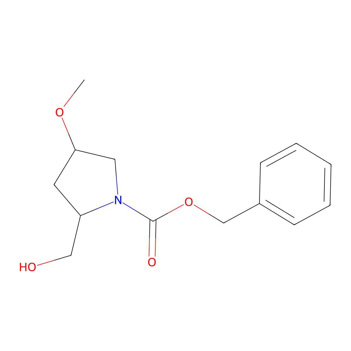 benzyl (2S,4S)-2-(hydroxymethyl)-4-methoxypyrrolidine-1-carboxylate molecular structure, CAS 858971-57-0