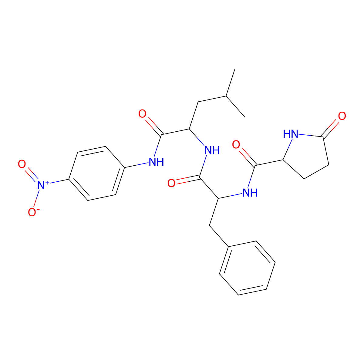 Pyroglutamyl-phenylalanyl-leucine-4-nitroanilide molecular structure, CAS 85901-57-1