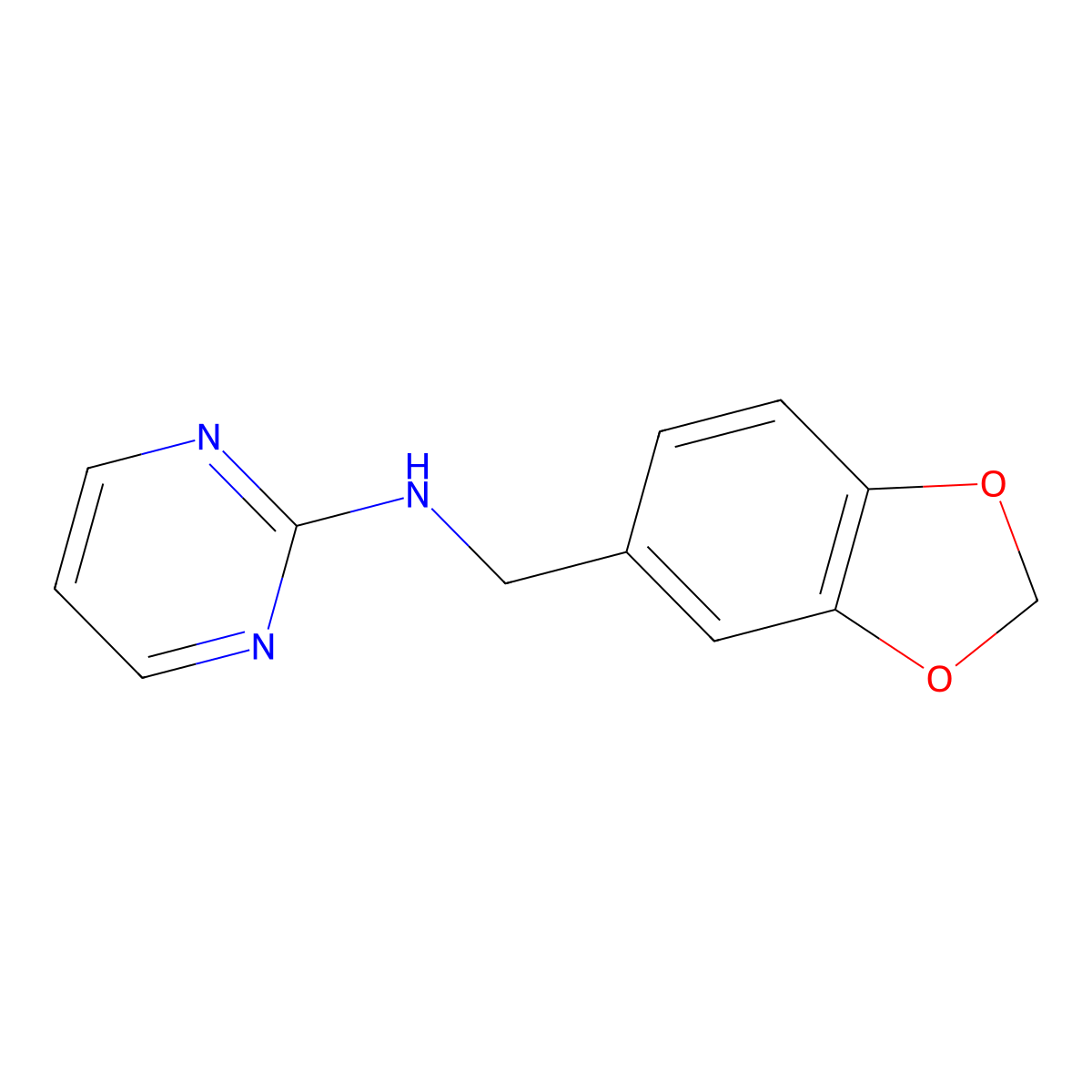 (Benzo[d][1,3]dioxol-5-ylmethyl)(pyrimidin-2-yl)amine molecular structure, CAS 859065-39-7