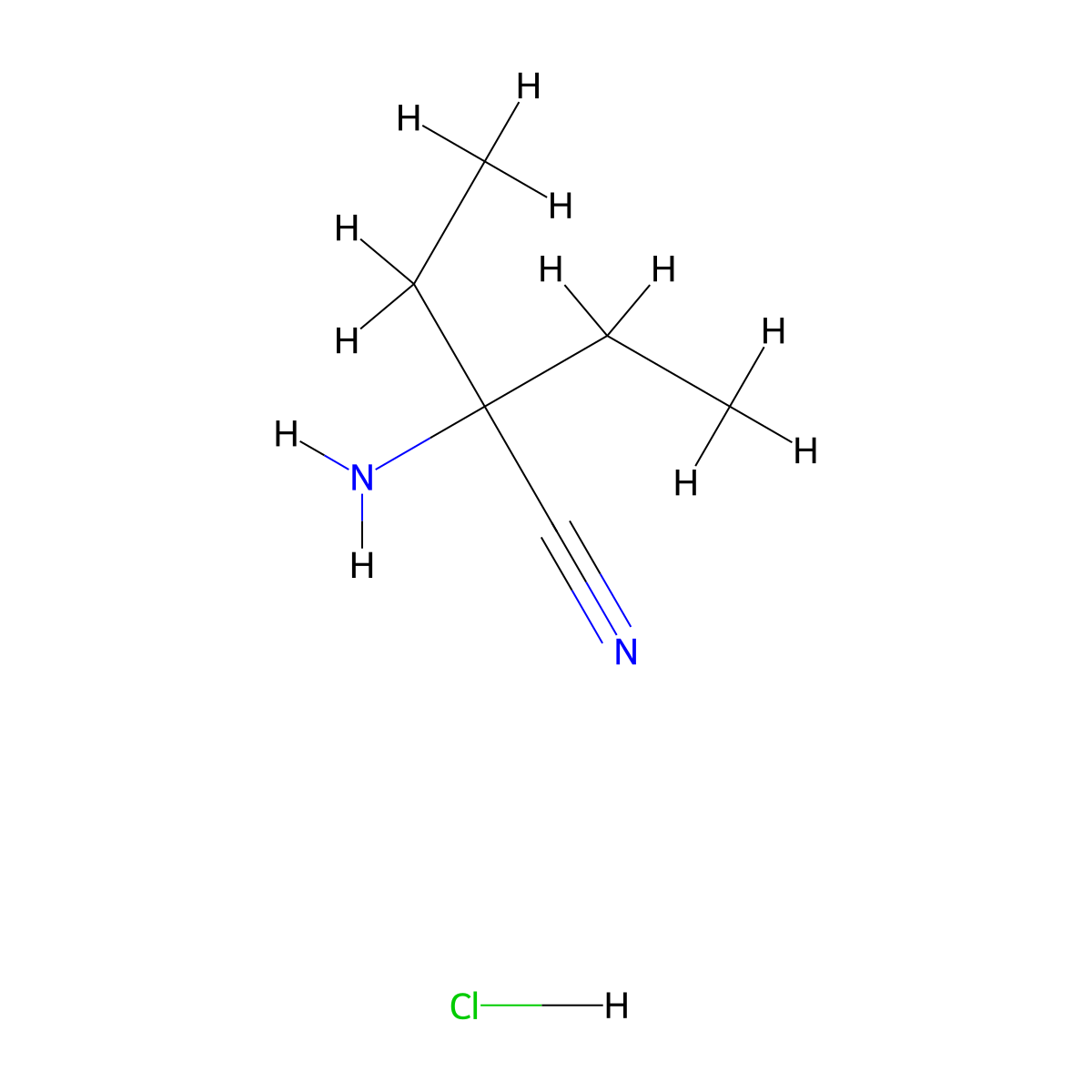 2-Amino-2-ethylbutanenitrile hydrochloride molecular structure, CAS 859081-90-6
