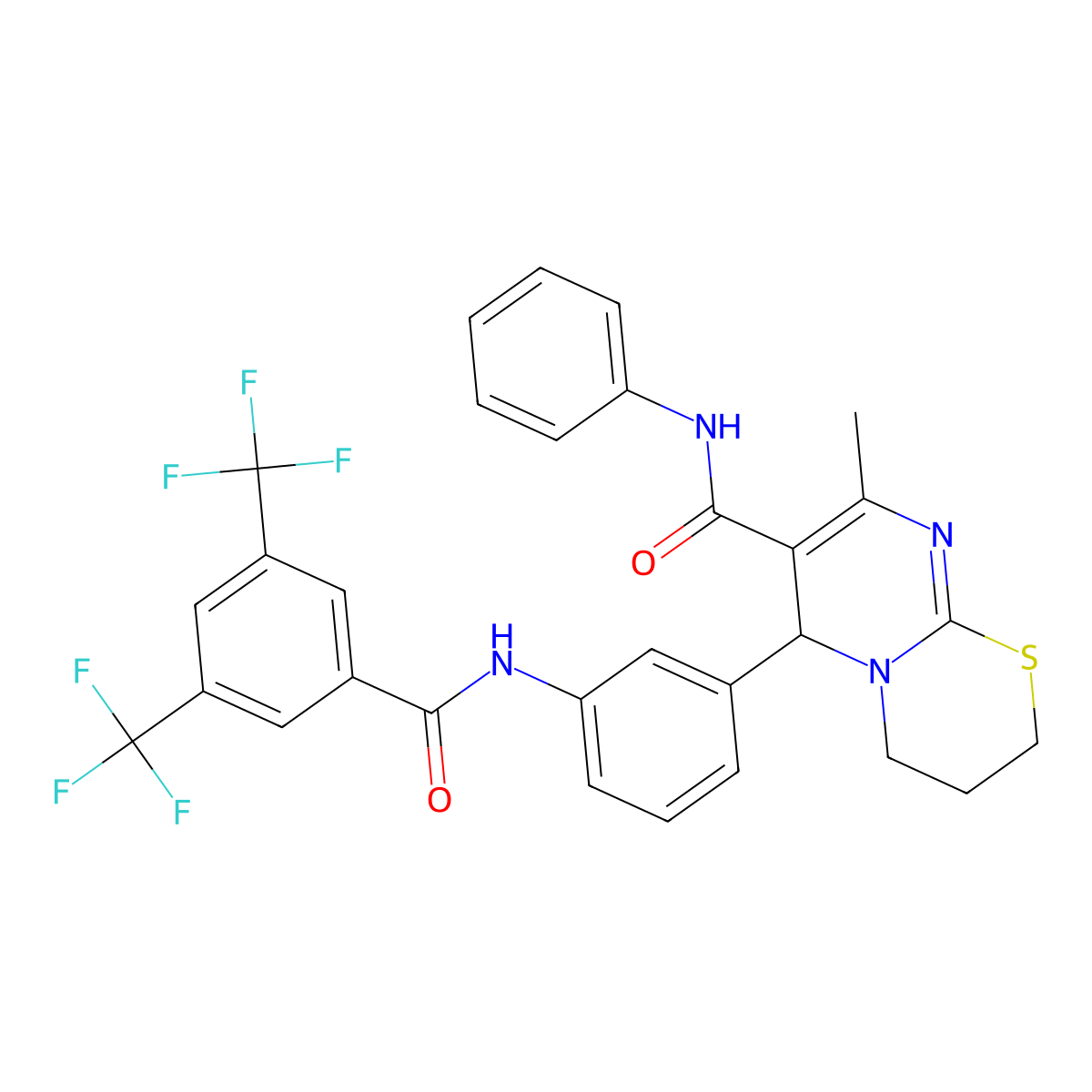 6-[3-[[3,5-bis(trifluoromethyl)benzoyl]amino]phenyl]-8-methyl-N-phenyl-2,3,4,6-tetrahydropyrimido[2,1-b][1,3]thiazine-7-carboxamide molecular structure, CAS 859093-06-4