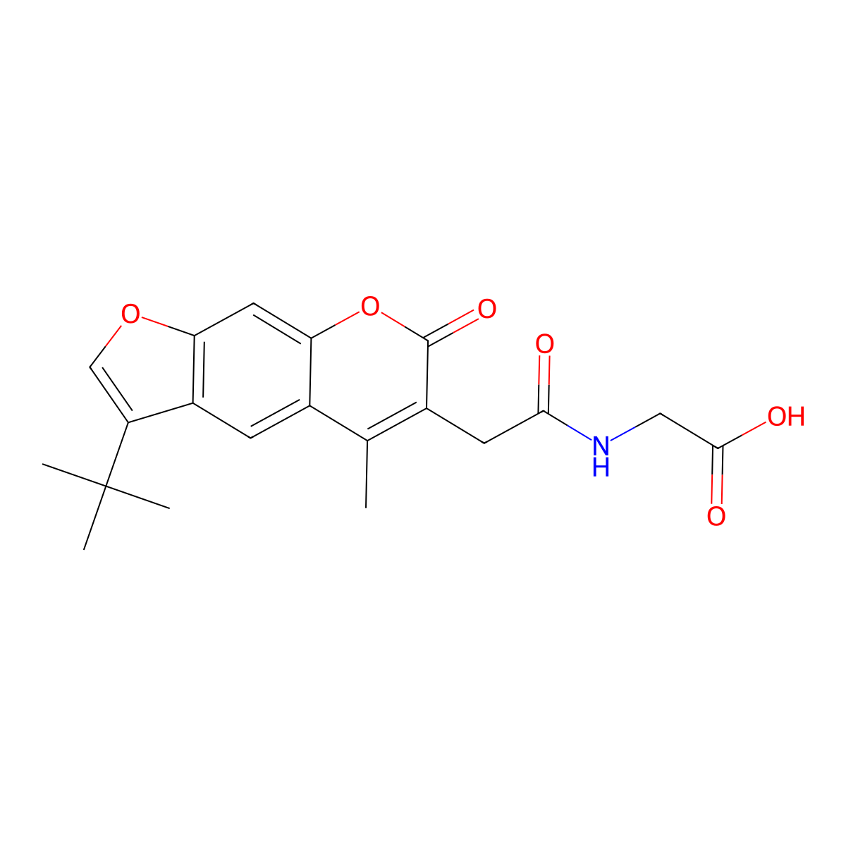 N-[(3-tert-butyl-5-methyl-7-oxo-7H-furo[3,2-g]chromen-6-yl)acetyl]glycine molecular structure, CAS 859107-69-0