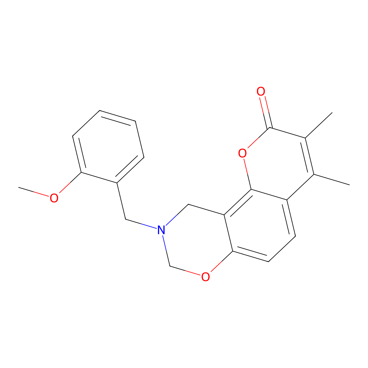9-(2-methoxybenzyl)-3,4-dimethyl-9,10-dihydro-2H,8H-chromeno[8,7-e][1,3]oxazin-2-one molecular structure, CAS 859107-92-9
