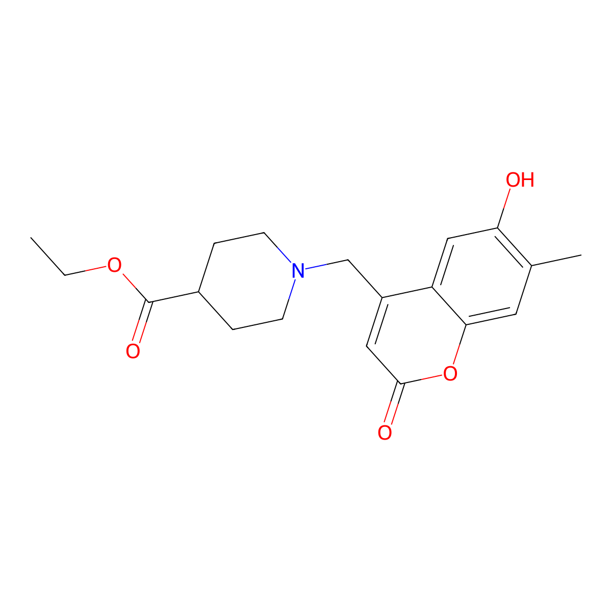 Ethyl 1-[(6-hydroxy-7-methyl-2-oxochromen-4-yl)methyl]piperidine-4-carboxylate molecular structure, CAS 859108-07-9