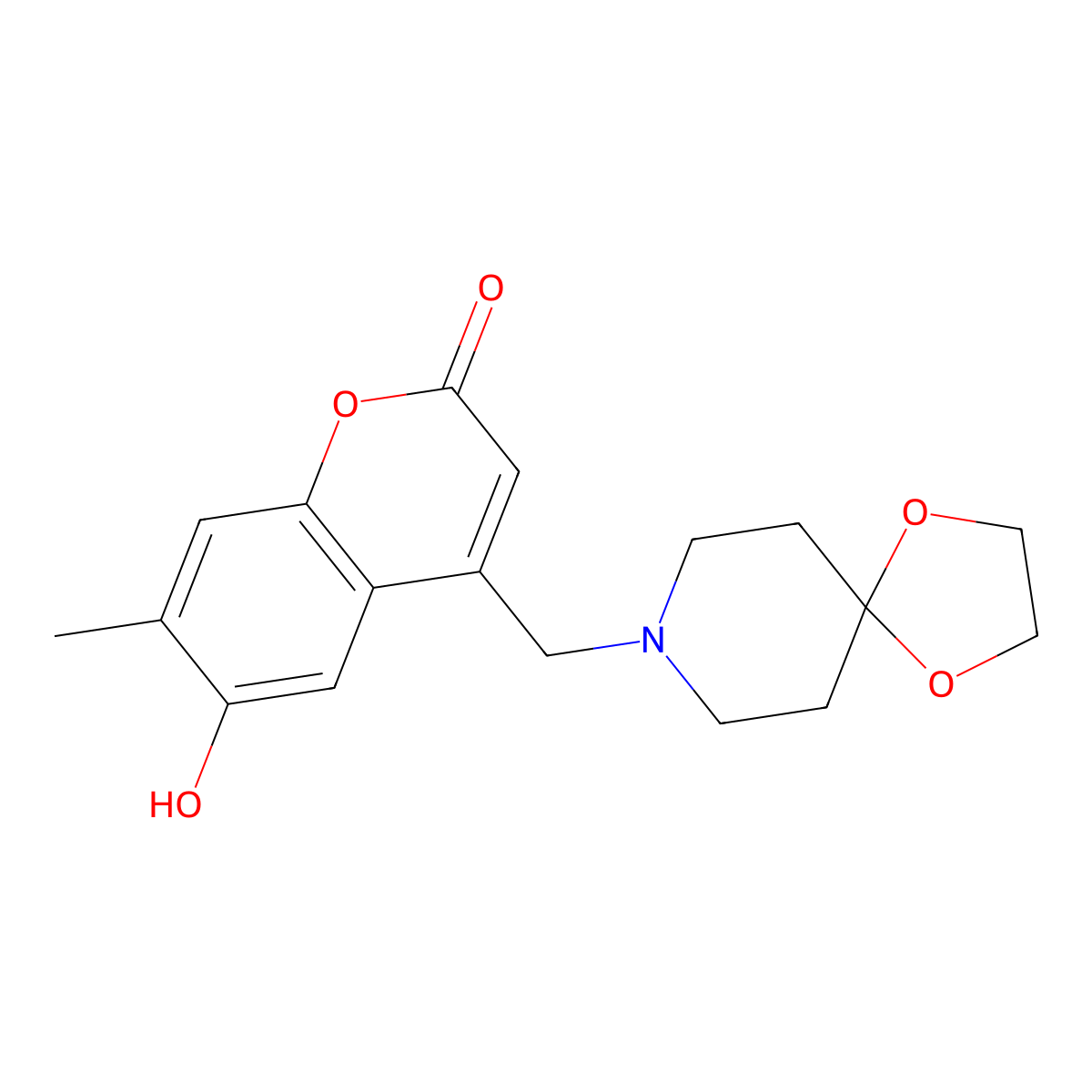 4-(1,4-Dioxa-8-azaspiro[4.5]decan-8-ylmethyl)-6-hydroxy-7-methylchromen-2-one molecular structure, CAS 859108-21-7
