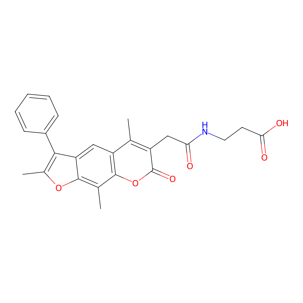 3-[[2-(2,5,9-Trimethyl-7-oxo-3-phenylfuro[3,2-g]chromen-6-yl)acetyl]amino]propanoic acid molecular structure, CAS 859108-24-0