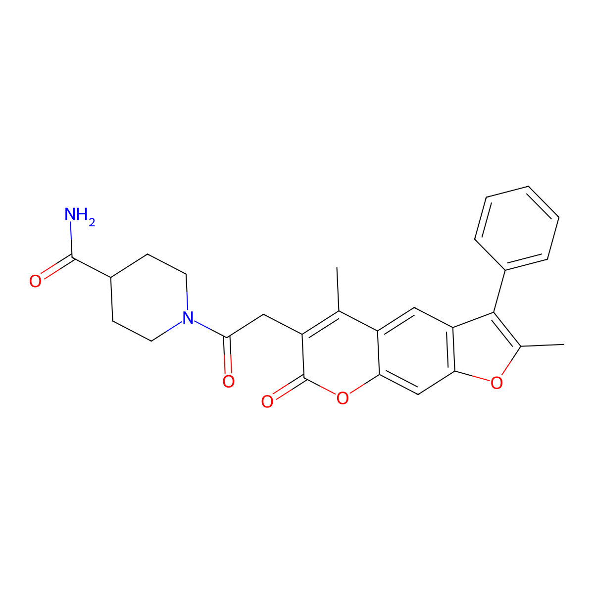 1-[(2,5-dimethyl-7-oxo-3-phenyl-7H-furo[3,2-g]chromen-6-yl)acetyl]piperidine-4-carboxamide molecular structure, CAS 859108-32-0
