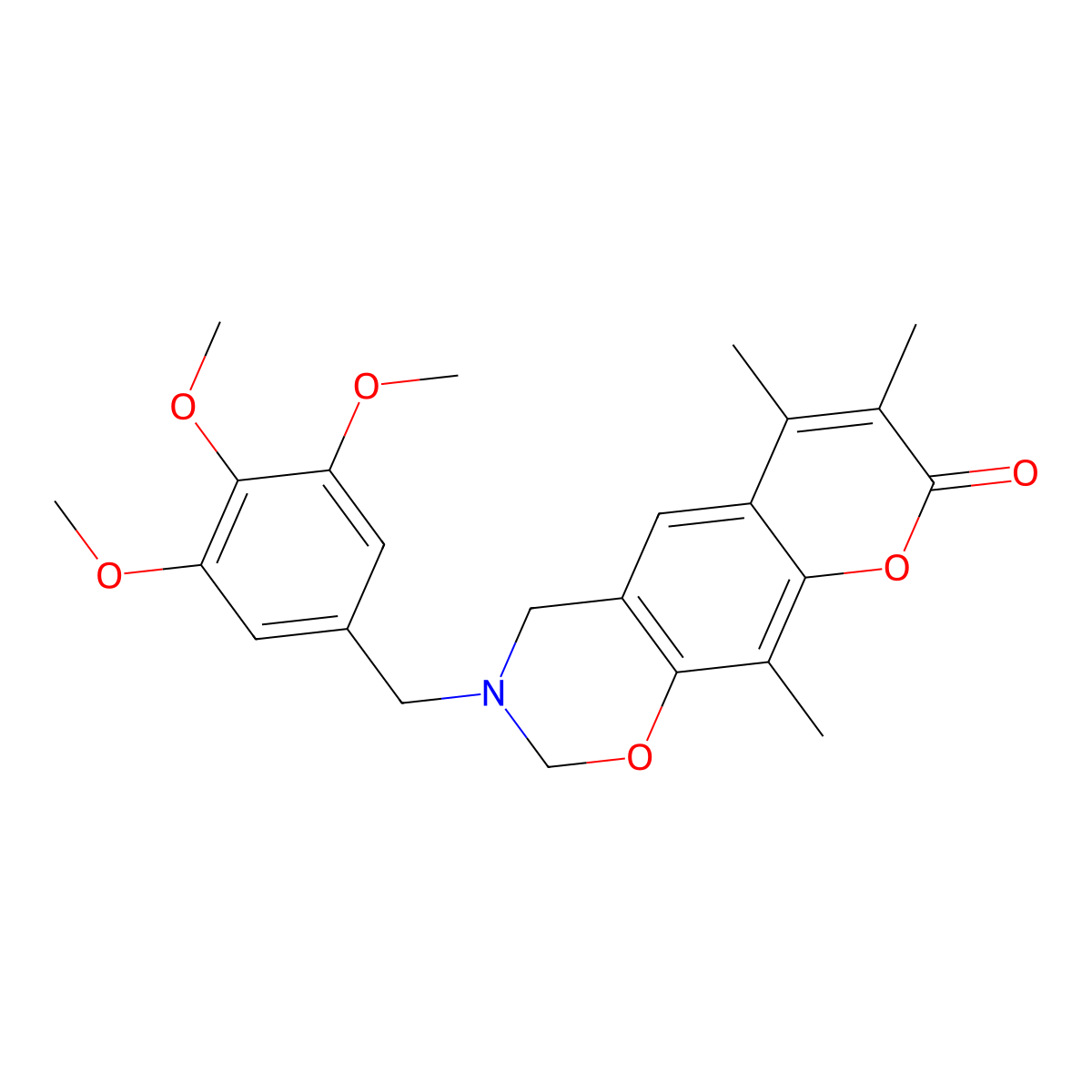 6,7,10-Trimethyl-3-[(3,4,5-trimethoxyphenyl)methyl]-2,4-dihydropyrano[3,2-g][1,3]benzoxazin-8-one molecular structure, CAS 859109-02-7