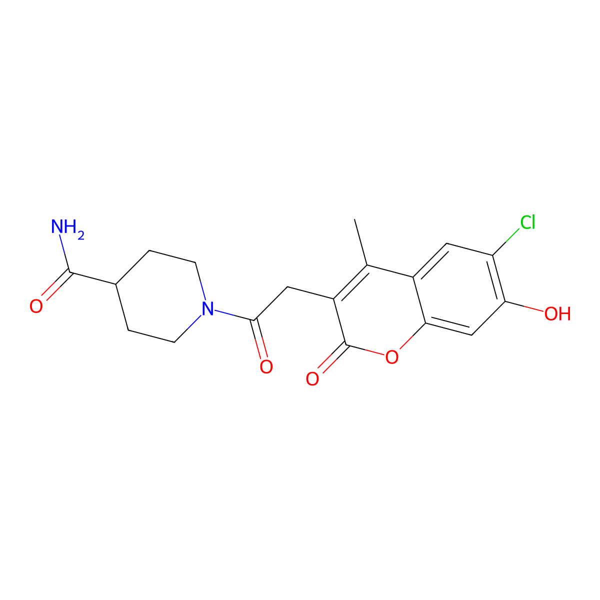 1-[(6-chloro-7-hydroxy-4-methyl-2-oxo-2H-chromen-3-yl)acetyl]piperidine-4-carboxamide molecular structure, CAS 859109-18-5