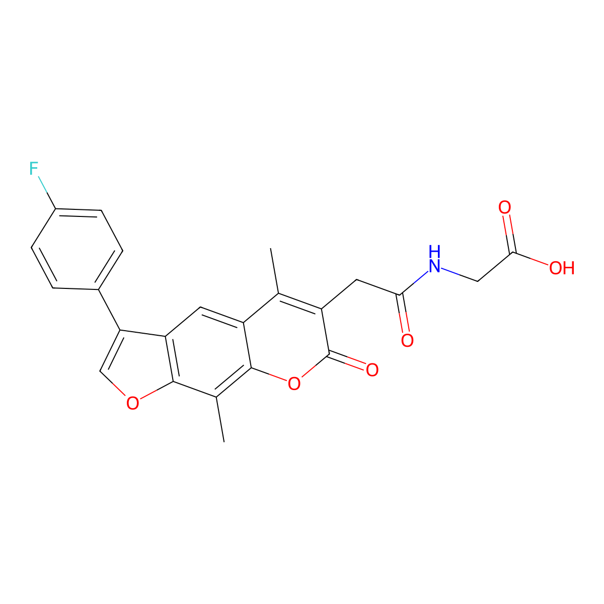 ({[3-(4-fluorophenyl)-5,9-dimethyl-7-oxo-7H-furo[3,2-g]chromen-6-yl]acetyl}amino)acetic acid molecular structure, CAS 859109-40-3