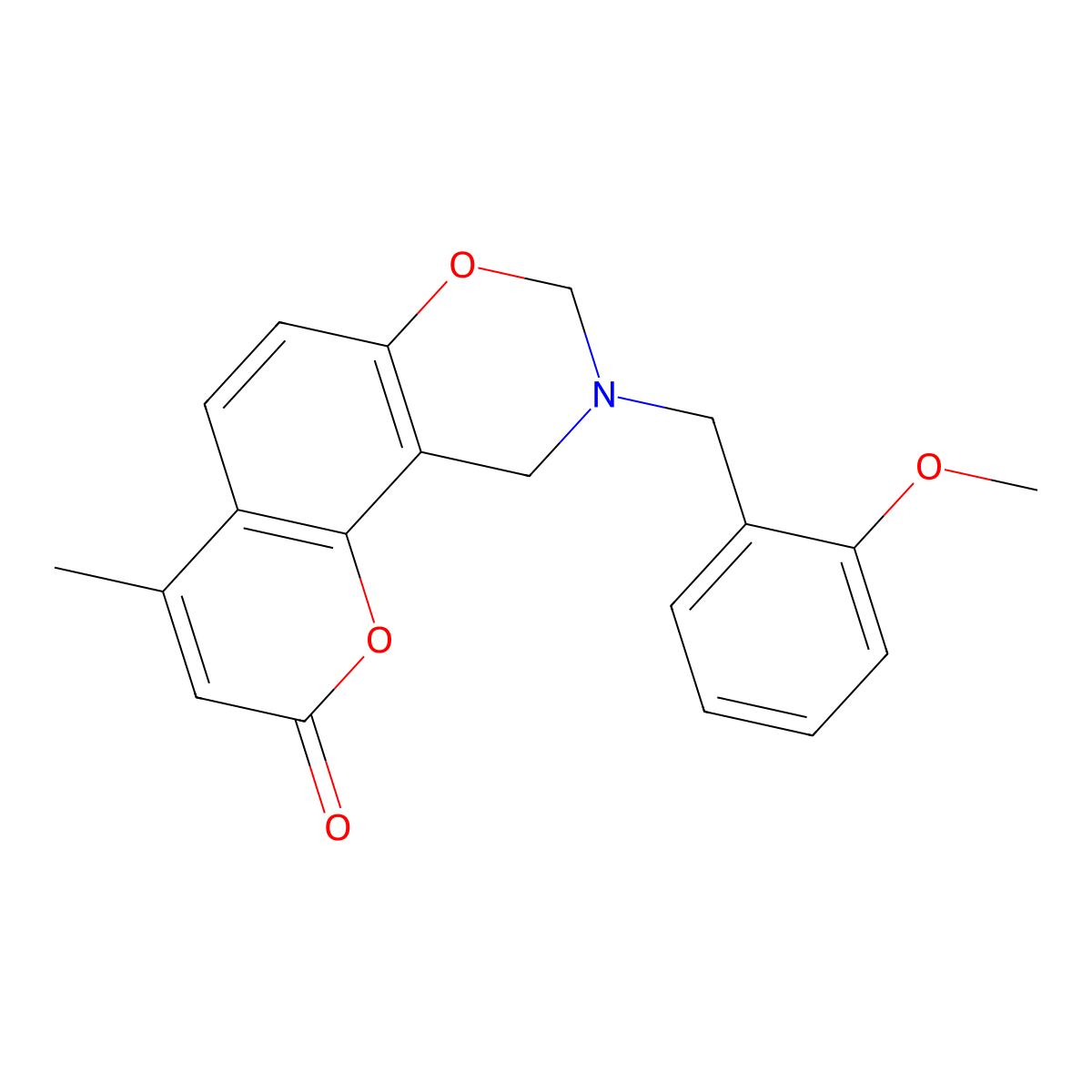 9-(2-methoxybenzyl)-4-methyl-9,10-dihydro-2H,8H-chromeno[8,7-e][1,3]oxazin-2-one molecular structure, CAS 859109-55-0