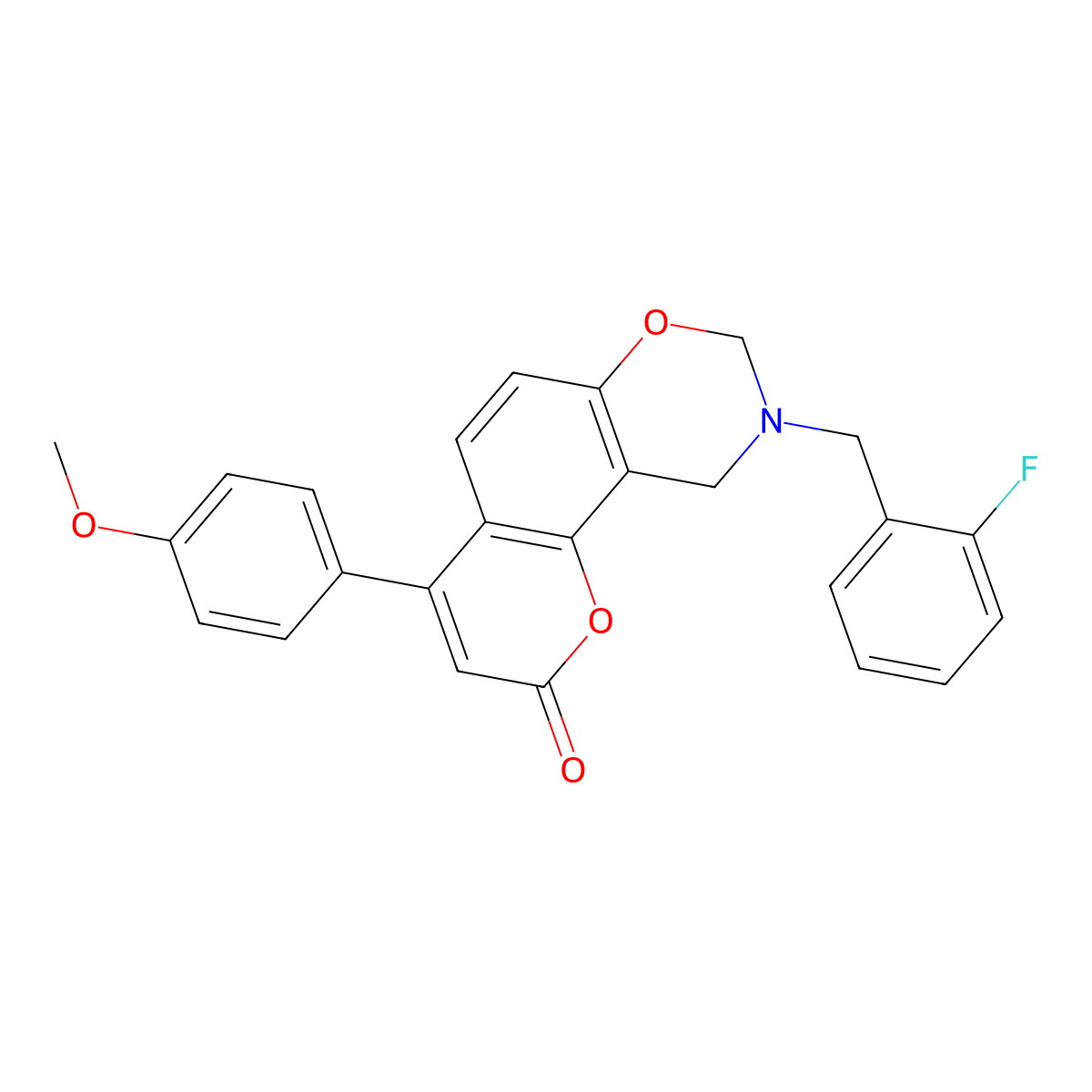 9-(2-fluorobenzyl)-4-(4-methoxyphenyl)-9,10-dihydro-2H,8H-chromeno[8,7-e][1,3]oxazin-2-one molecular structure, CAS 859111-20-9