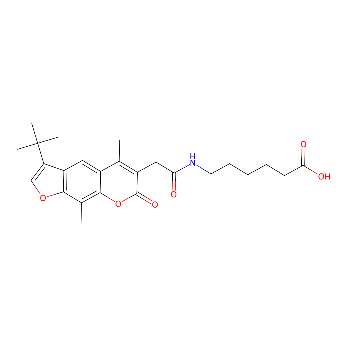 6-{[(3-tert-butyl-5,9-dimethyl-7-oxo-7H-furo[3,2-g]chromen-6-yl)acetyl]amino}hexanoic acid molecular structure, CAS 859111-44-7