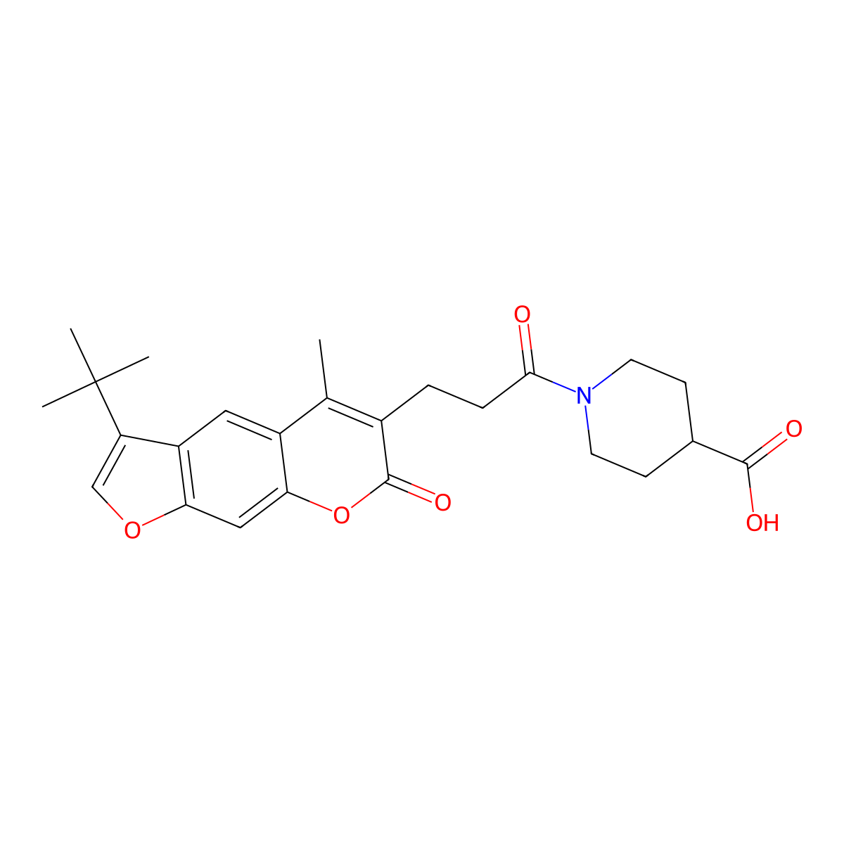 1-[3-(3-tert-butyl-5-methyl-7-oxo-7H-furo[3,2-g]chromen-6-yl)propanoyl]piperidine-4-carboxylic acid molecular structure, CAS 859111-65-2