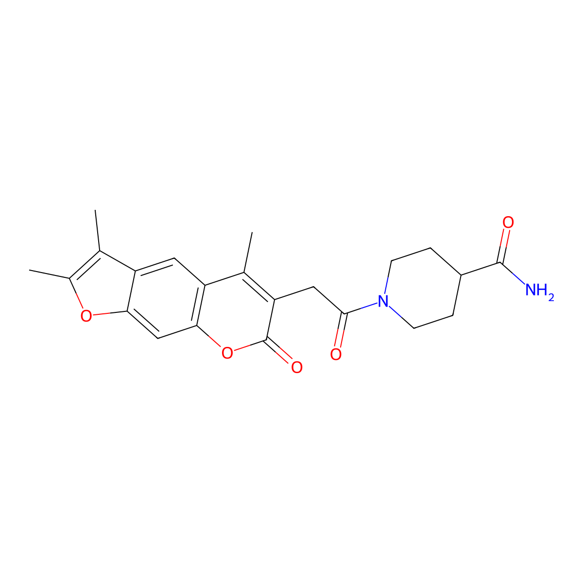 1-[(2,3,5-trimethyl-7-oxo-7H-furo[3,2-g]chromen-6-yl)acetyl]piperidine-4-carboxamide molecular structure, CAS 859111-87-8